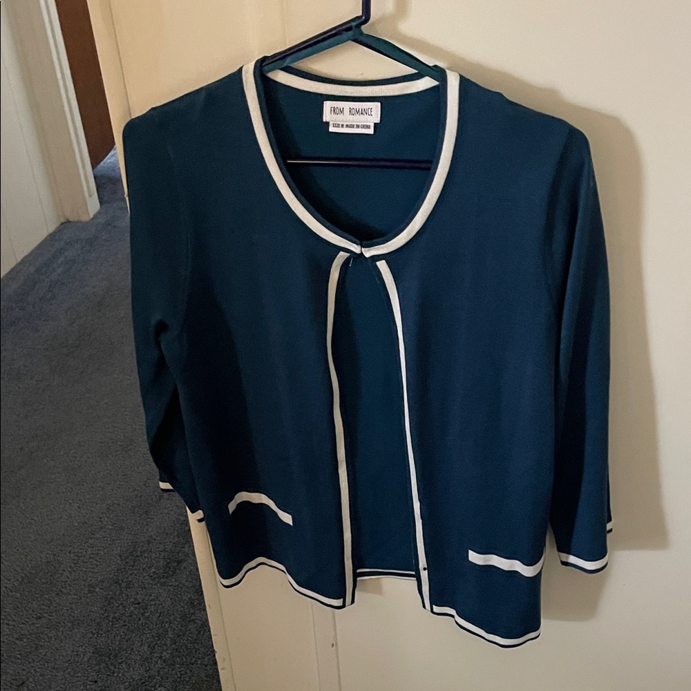 Rene Rofe Blue Utility Jacket with White Trim